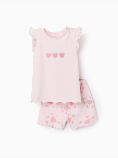 Pigiama in cotone con stampe a cuore e volant - Kiabi