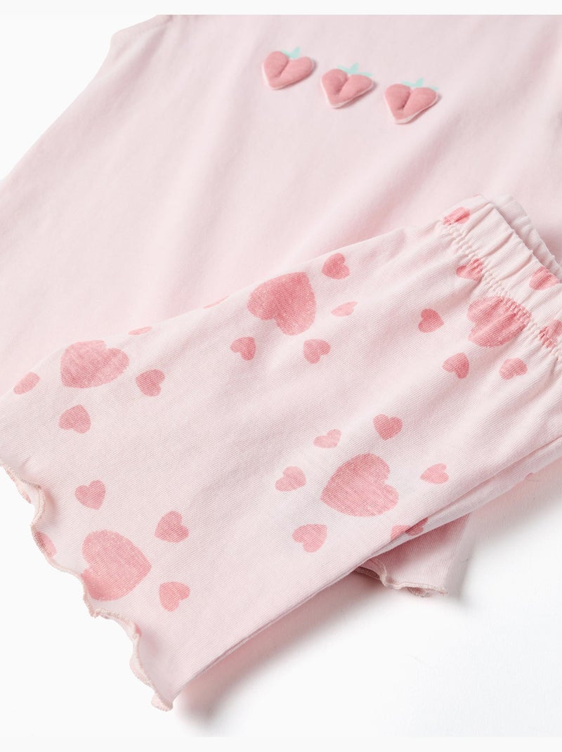 Pigiama in cotone con stampe a cuore e volant Rosa chiaro - Kiabi