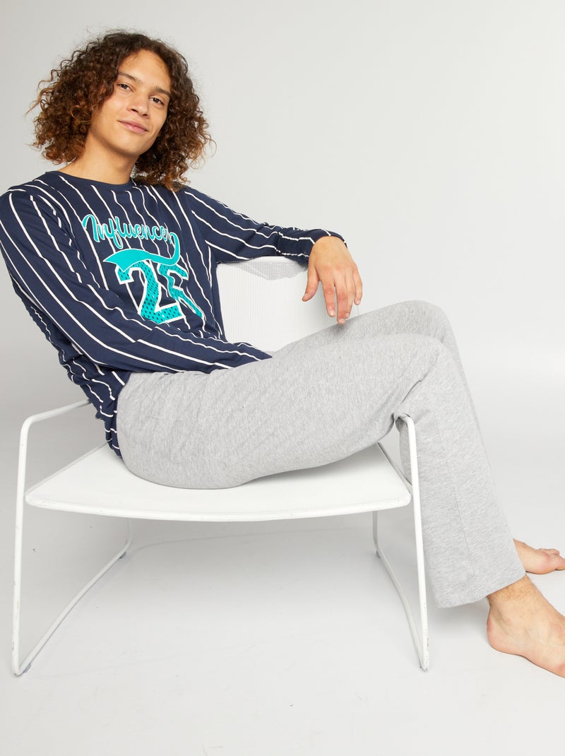 Pigiama in jersey in stile sportivo - 2 pezzi grigio/blu - Kiabi