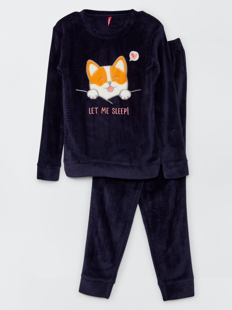 Pigiama in pile 'cane' - 2 pezzi blu marine - Kiabi