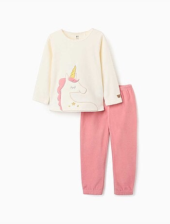 Pigiama in pile con unicorno ricamato