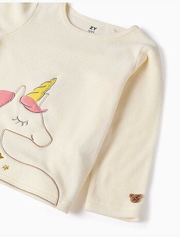 Pigiama in pile con unicorno ricamato