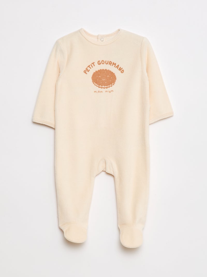 Pigiama in pile piedini e animazione davanti Beige - Kiabi