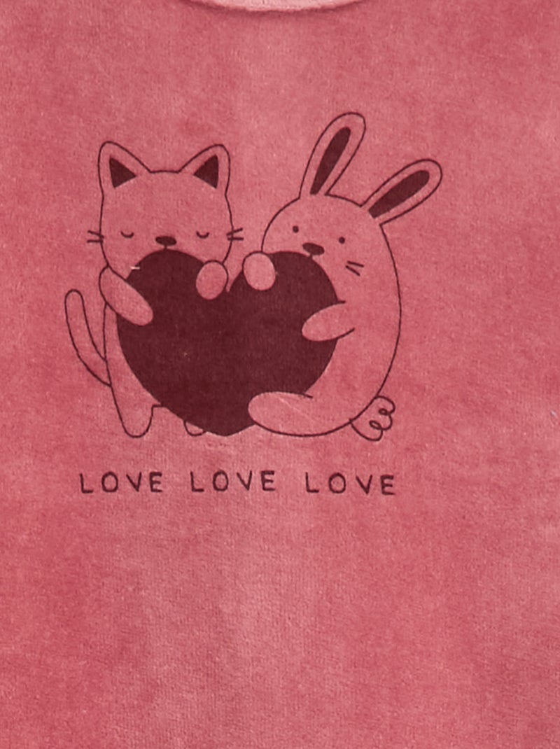 Pigiama in pile piedini e animazione davanti Rosa - Kiabi