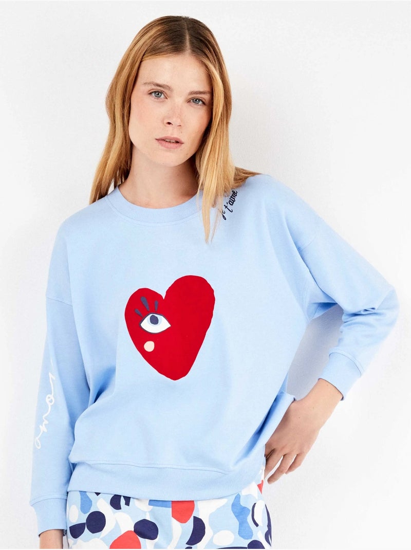 Pigiama in punto interlock con motivi a cuori Blu chiaro - Kiabi