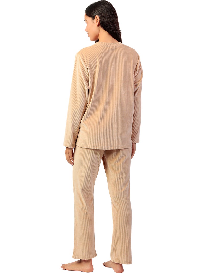 Pigiama in velluto a maniche lunghe da donna ADMAS HOME Beige - Kiabi