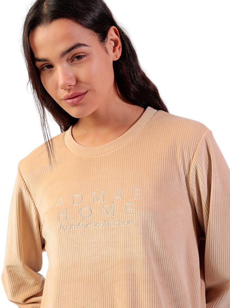 Pigiama in velluto a maniche lunghe da donna ADMAS HOME Beige - Kiabi