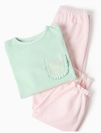 Pigiama in velluto con volant e stampe