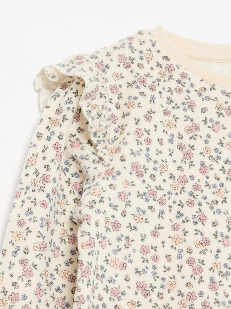 Pigiama in velluto stampato 2 pezzi - Felpa + pantaloni Beige - Kiabi