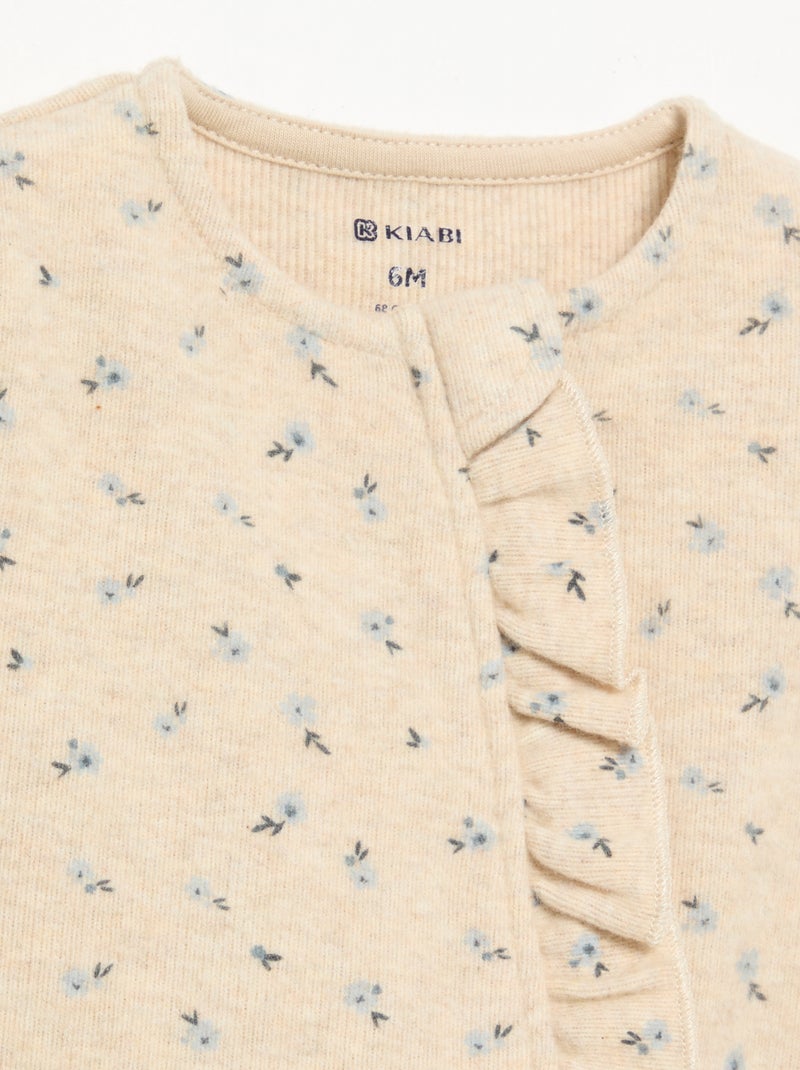 Pigiama intero in velluto a maniche lunghe senza piedini Beige - Kiabi