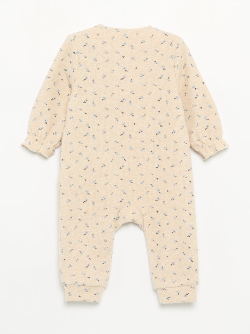 Pigiama intero in velluto a maniche lunghe senza piedini Beige - Kiabi