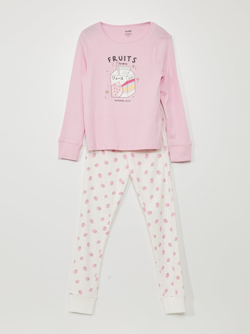 Pigiama lungo - stampa fragole - 2 pezzi ROSA - Kiabi