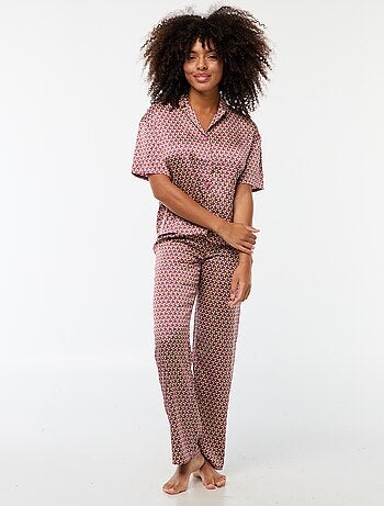 Pigiama lungo 2 pezzi camicia + pantaloni con motivo - 2 pezzi