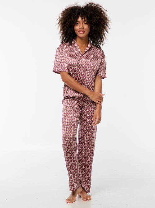 Pigiama lungo 2 pezzi camicia + pantaloni con motivo - 2 pezzi - Kiabi