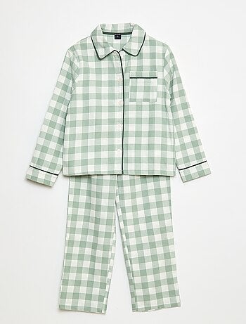 Pigiama lungo a quadri camicia + pantaloni - 2 pezzi