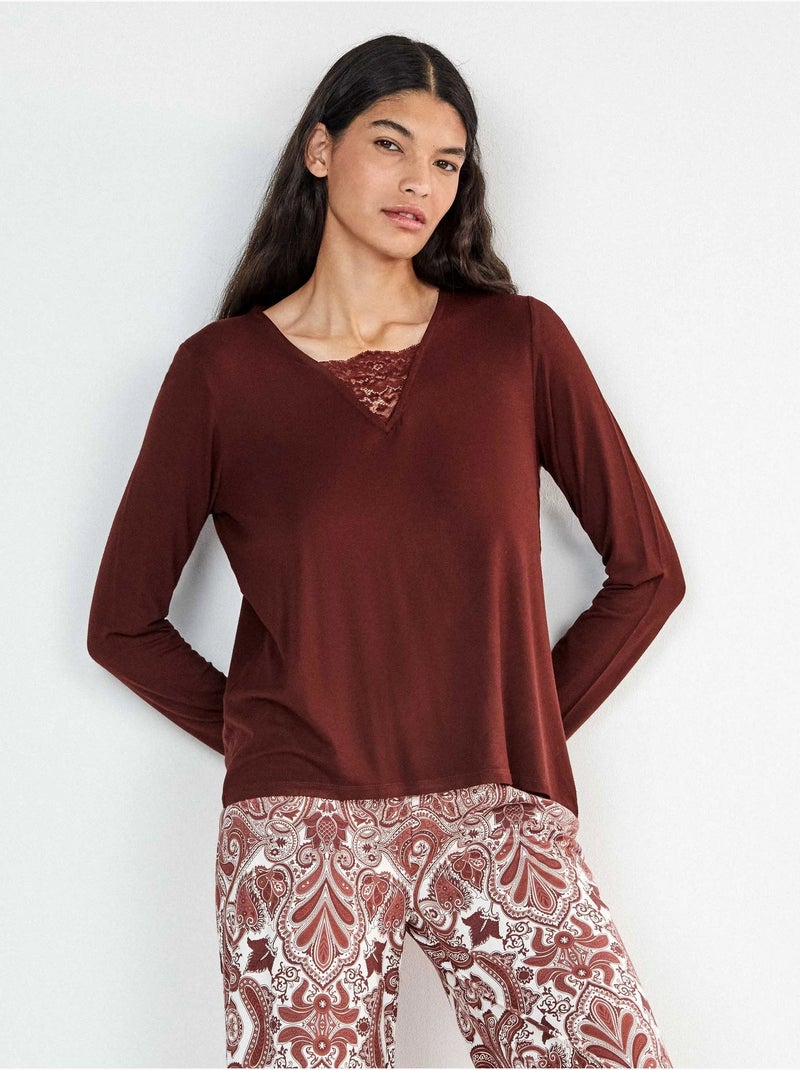 Pigiama lungo con stampa paisley Marrone - Kiabi