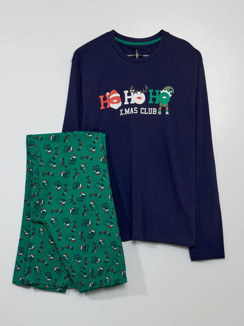 Pigiama lungo di Natale 2 pezzi Blu/Verde - Kiabi