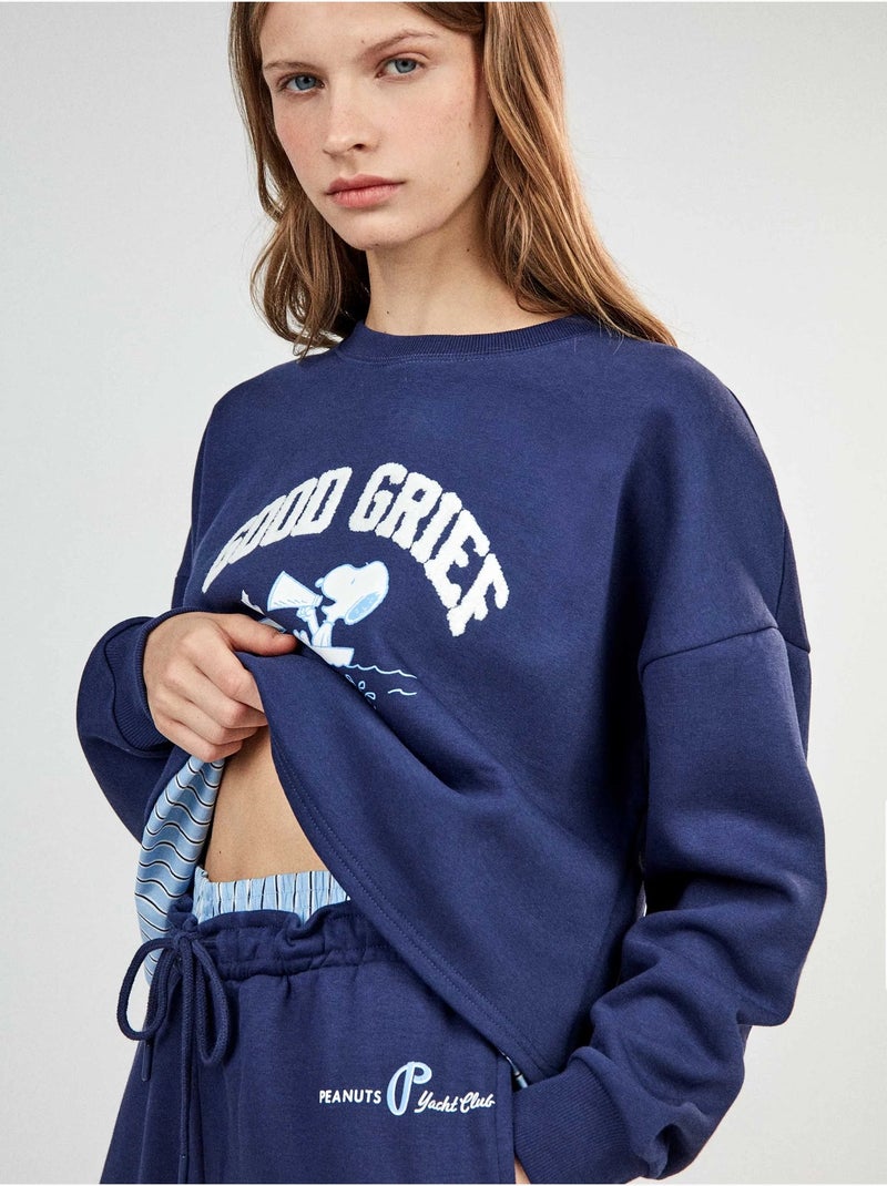 Pigiama lungo di snoopy in felpa spazzolata Blu marino - Kiabi