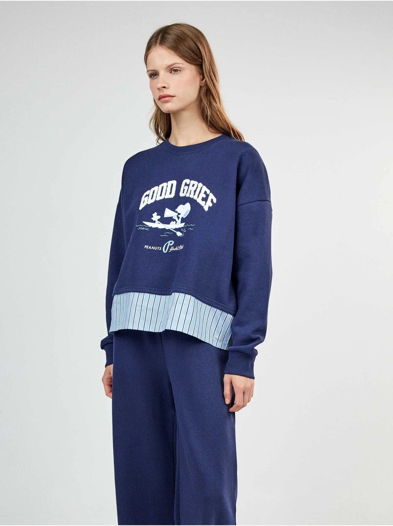 Pigiama lungo di snoopy in felpa spazzolata Blu marino - Kiabi