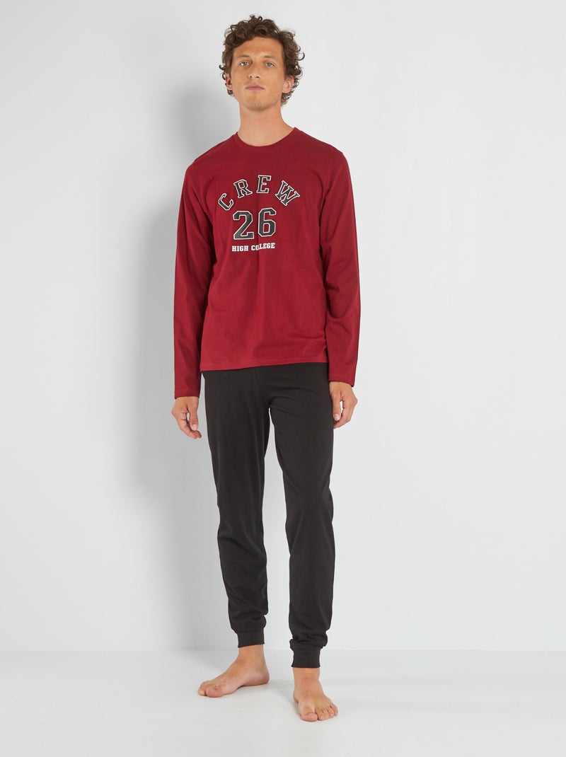 Pigiama lungo in jersey - 2 pezzi rosso/nero - Kiabi