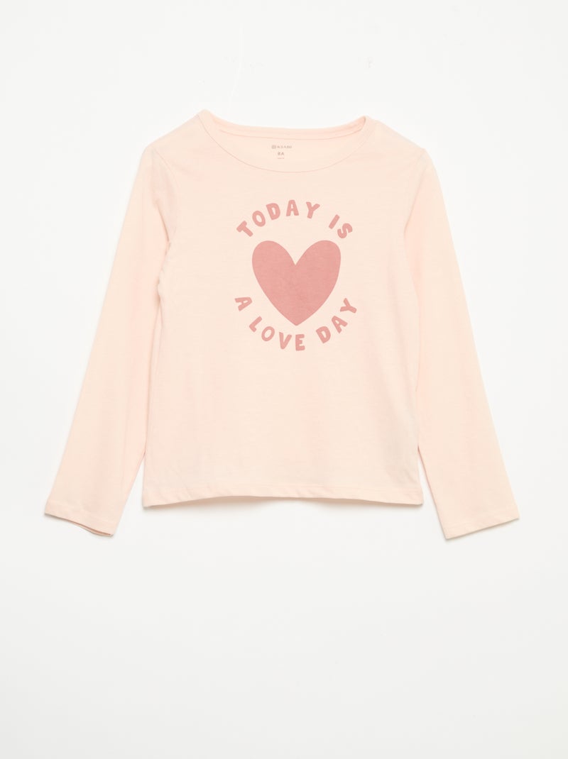 Pigiama lungo in jersey di cotone - 2 pezzi Rosa - Kiabi