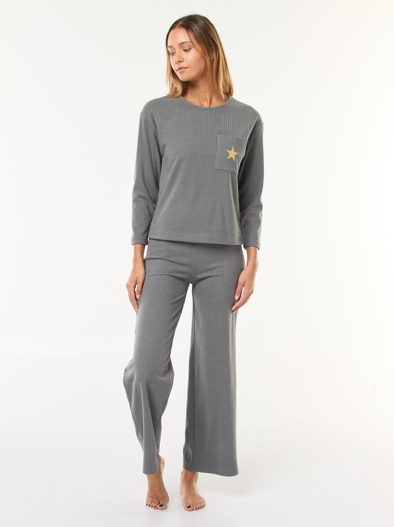 Pigiama lungo in maglia - Completo 2 pezzi Kaki - Kiabi