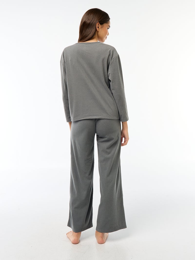 Pigiama lungo in maglia - Completo 2 pezzi Kaki - Kiabi
