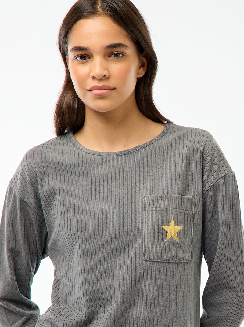 Pigiama lungo in maglia - Completo 2 pezzi Kaki - Kiabi