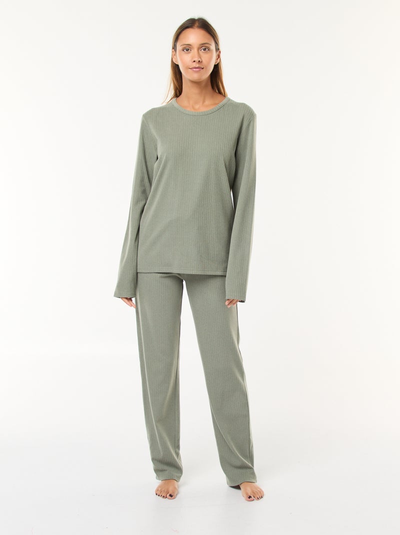 Pigiama lungo in maglia - completo 2 pezzi Kaki - Kiabi