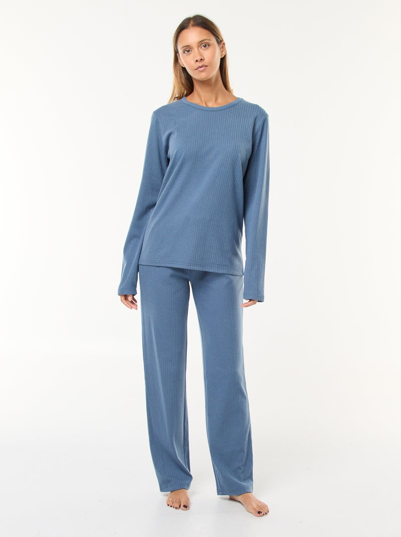 Pigiama lungo in maglia - Set 2 pezzi Blu - Kiabi