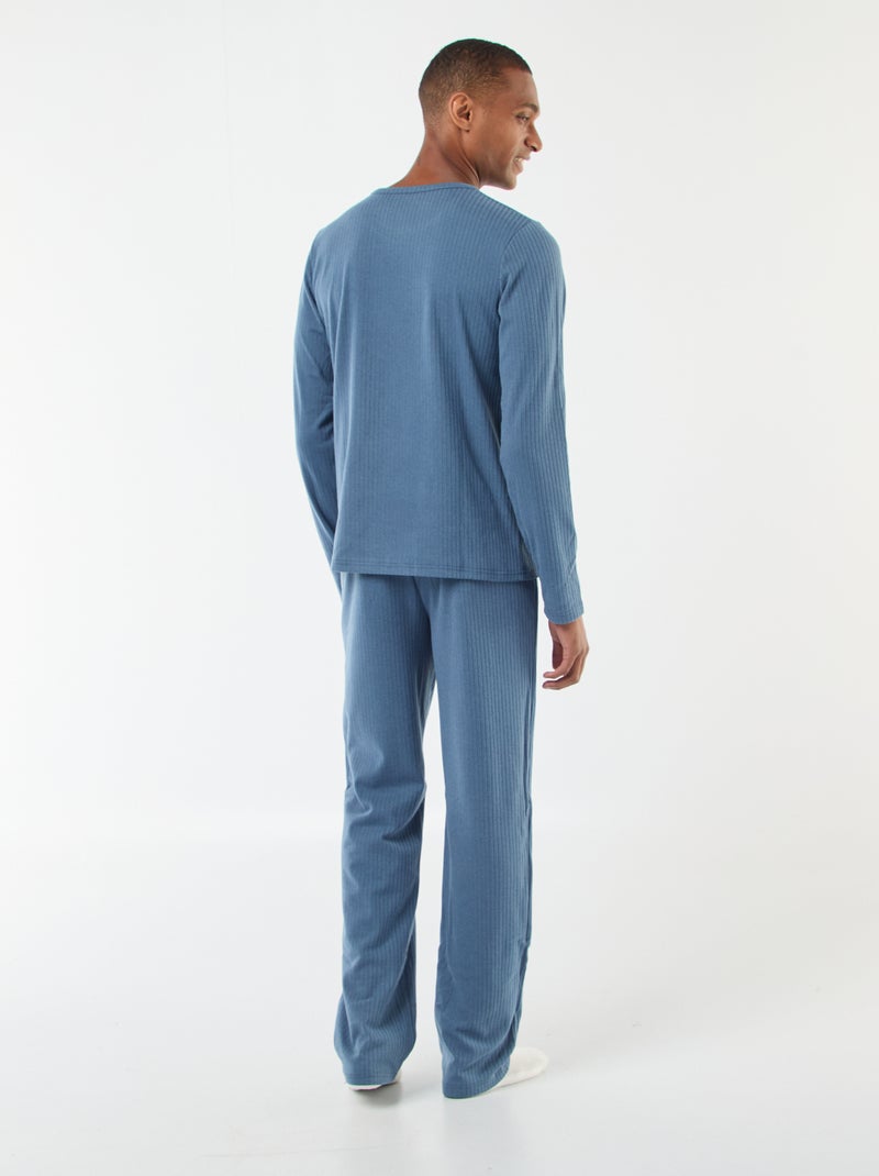 Pigiama lungo in maglia - Set 2 pezzi Blu - Kiabi