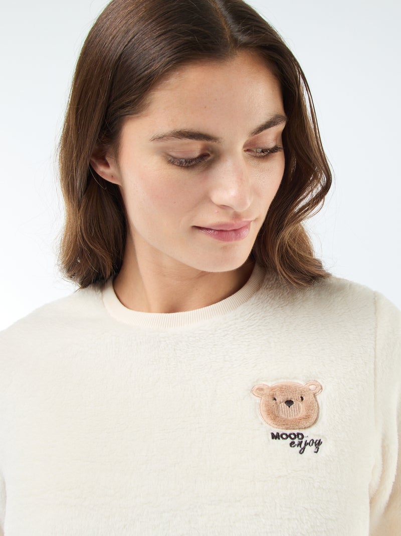 Pigiama lungo in maglia effetto peluche - 2 pezzi Beige - Kiabi