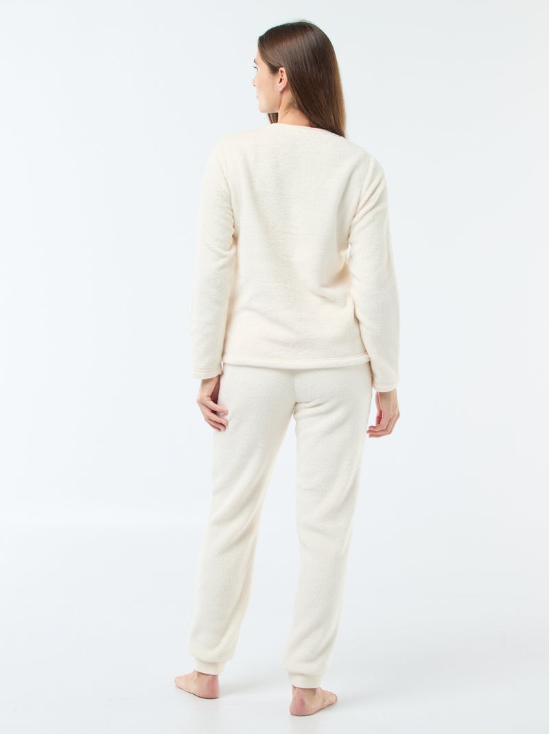 Pigiama lungo in maglia effetto peluche - 2 pezzi Beige - Kiabi