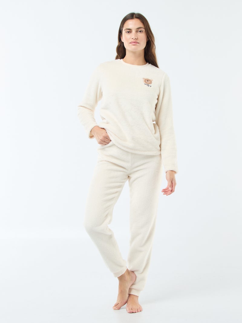Pigiama lungo in maglia effetto peluche - 2 pezzi Beige - Kiabi