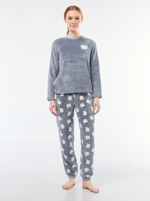 Pigiama lungo in maglia effetto peluche - 2 pezzi - Kiabi