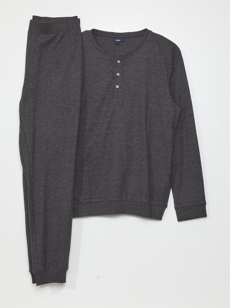 Pigiama lungo in maglia goffrata - 2 pezzi GRIGIO - Kiabi
