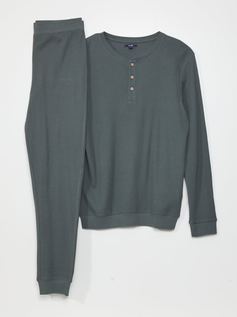 Pigiama lungo in maglia goffrata - 2 pezzi KAKI - Kiabi