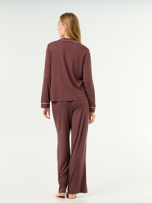 Pigiama lungo in maglia morbida elasticizzata - 2 pezzi - Kiabi