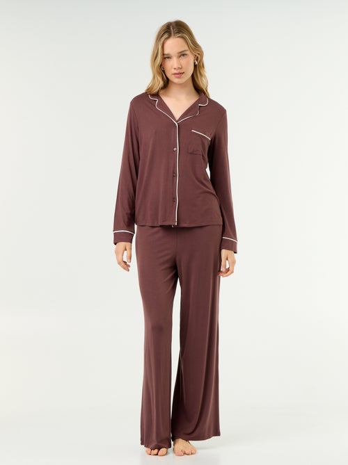Pigiama lungo in maglia morbida elasticizzata - 2 pezzi - Kiabi
