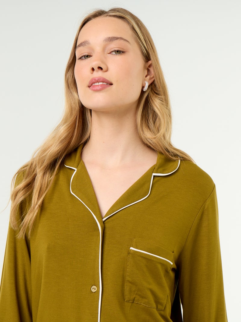 Pigiama lungo in maglia morbida elasticizzata - 2 pezzi Verde - Kiabi