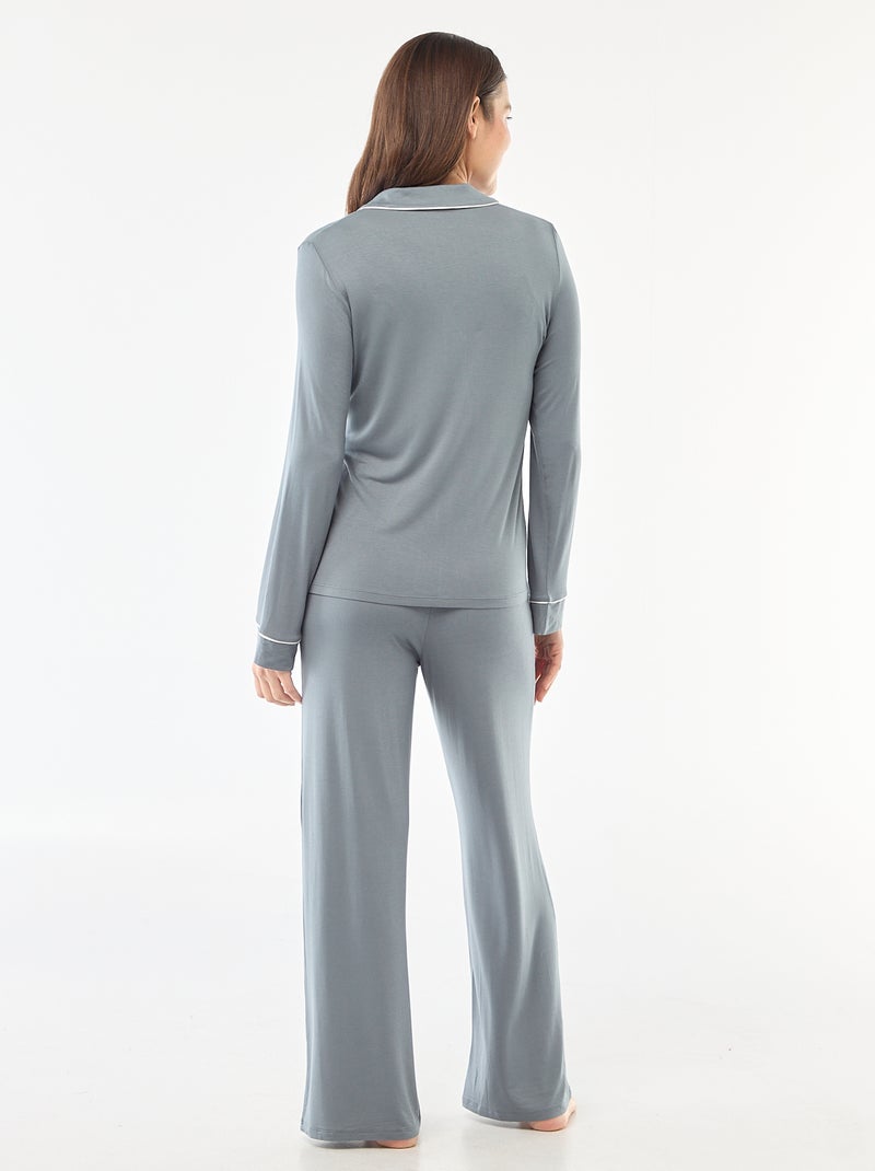 Pigiama lungo in maglia morbida stretch - 2 pezzi Grigio - Kiabi