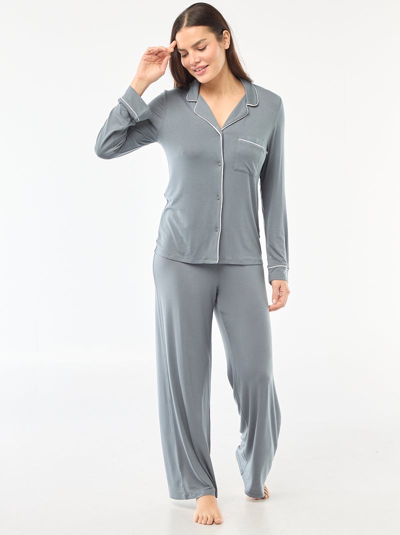 Pigiama lungo in maglia morbida stretch - 2 pezzi Grigio - Kiabi