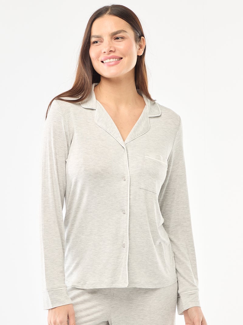 Pigiama lungo in maglia morbida stretch - 2 pezzi Grigio - Kiabi