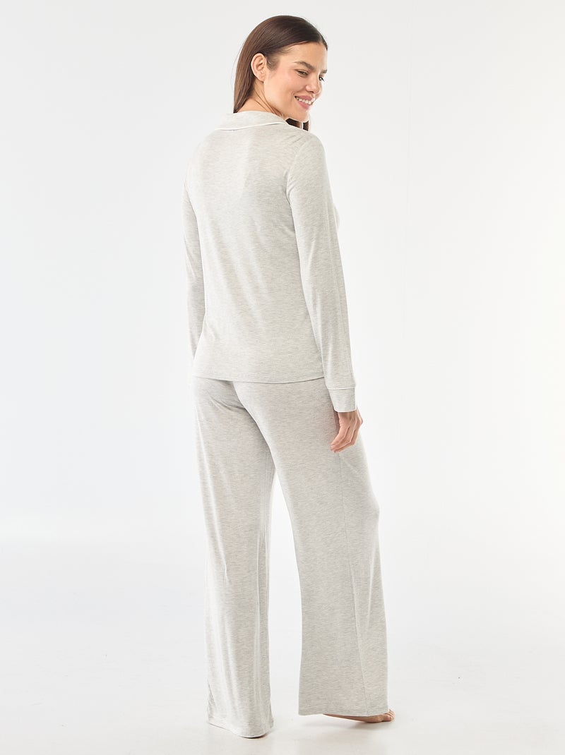 Pigiama lungo in maglia morbida stretch - 2 pezzi Grigio - Kiabi