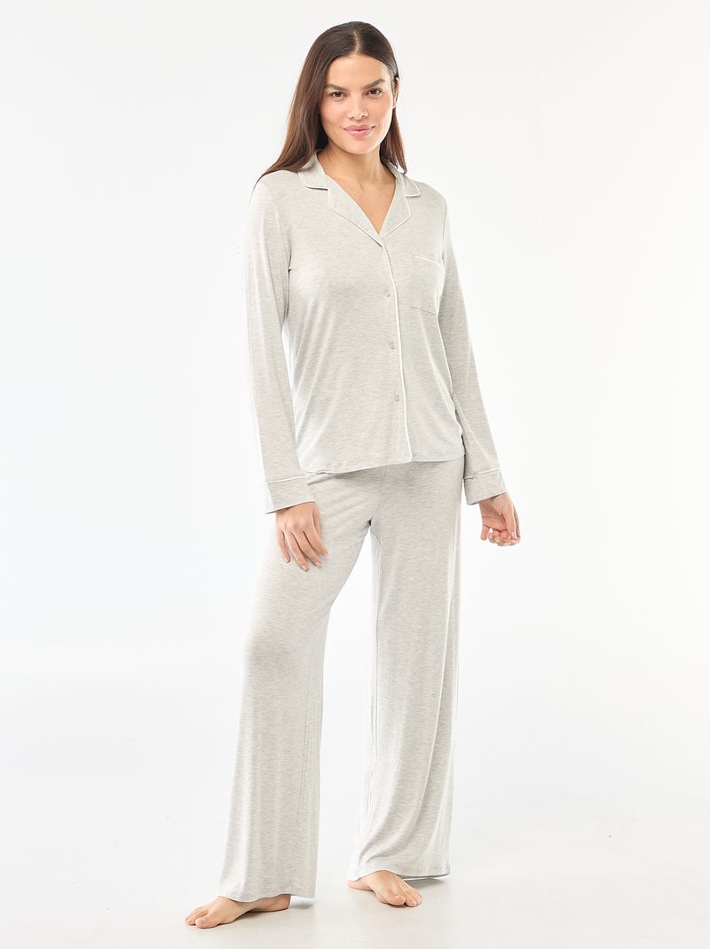 Pigiama lungo in maglia morbida stretch - 2 pezzi Grigio - Kiabi
