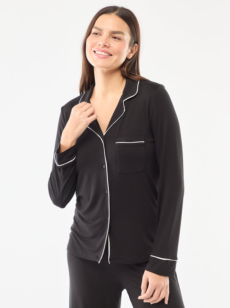 Pigiama lungo in maglia morbida stretch - 2 pezzi Nero - Kiabi