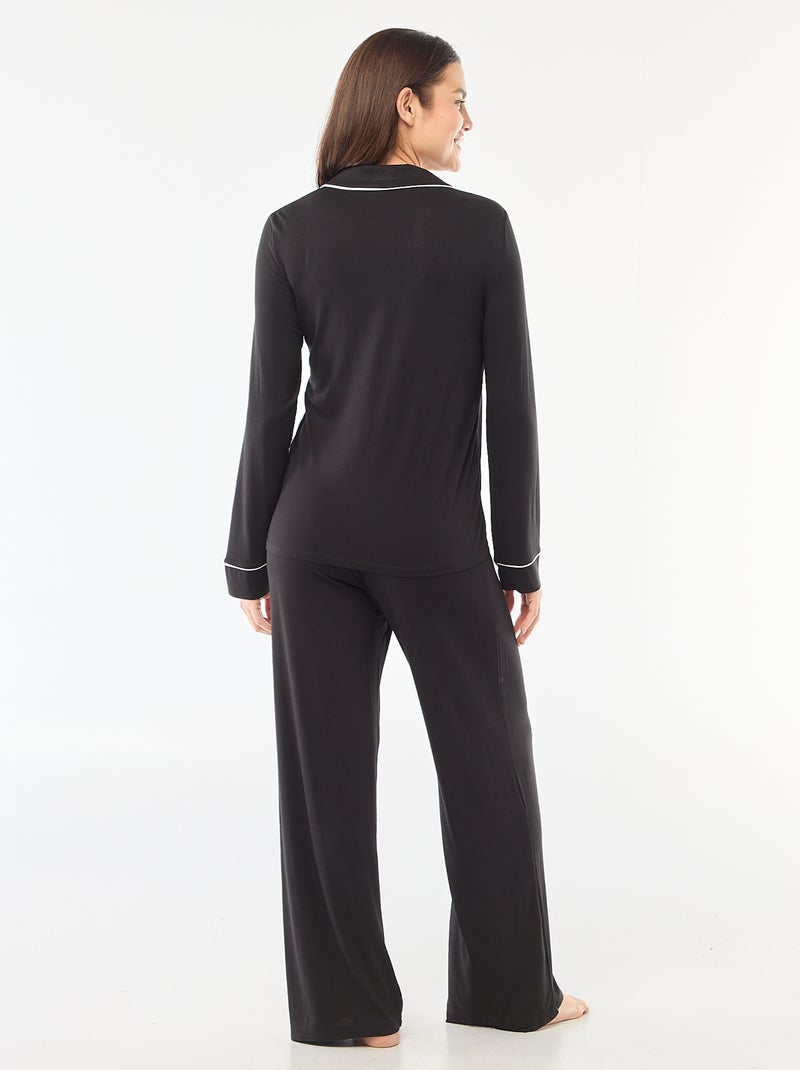 Pigiama lungo in maglia morbida stretch - 2 pezzi Nero - Kiabi
