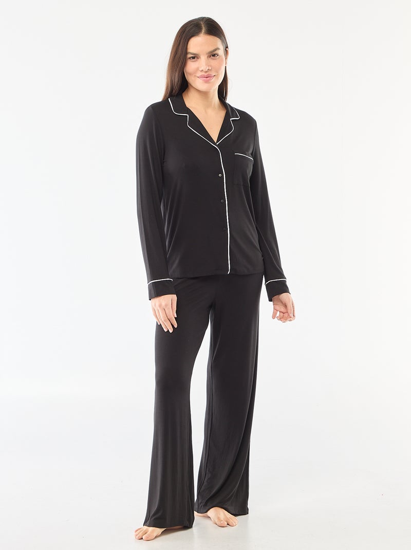 Pigiama lungo in maglia morbida stretch - 2 pezzi Nero - Kiabi