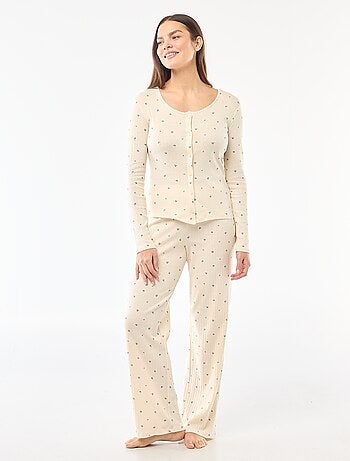 Pigiama lungo in maglia operata - 2 pezzi