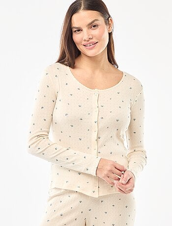 Pigiama lungo in maglia operata - 2 pezzi